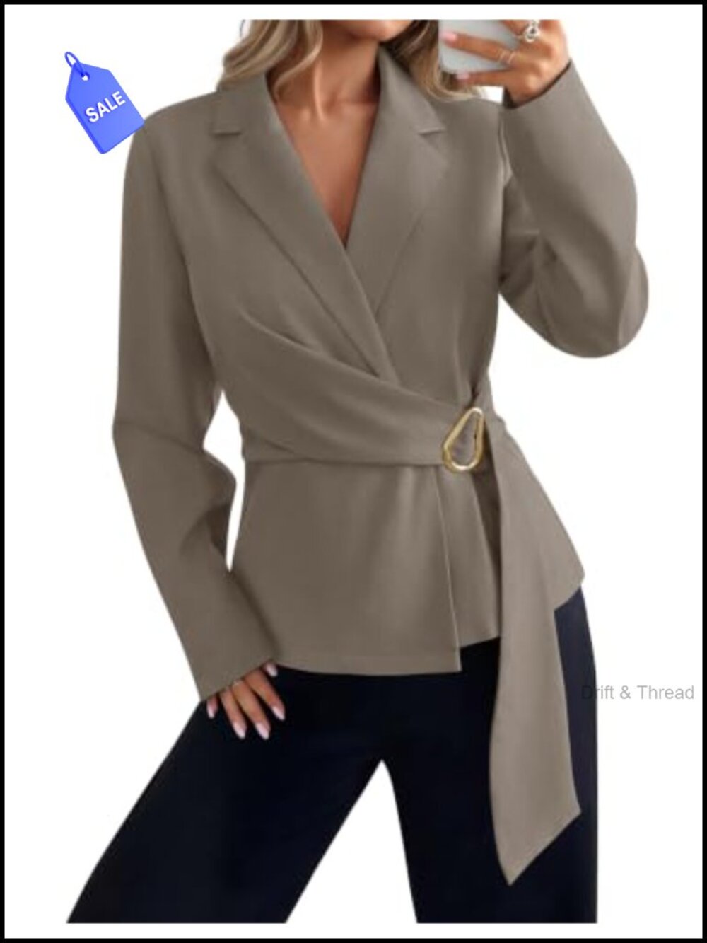 Wrap V Neck Blazer Women's Business Casual Suit Jacket with Belt